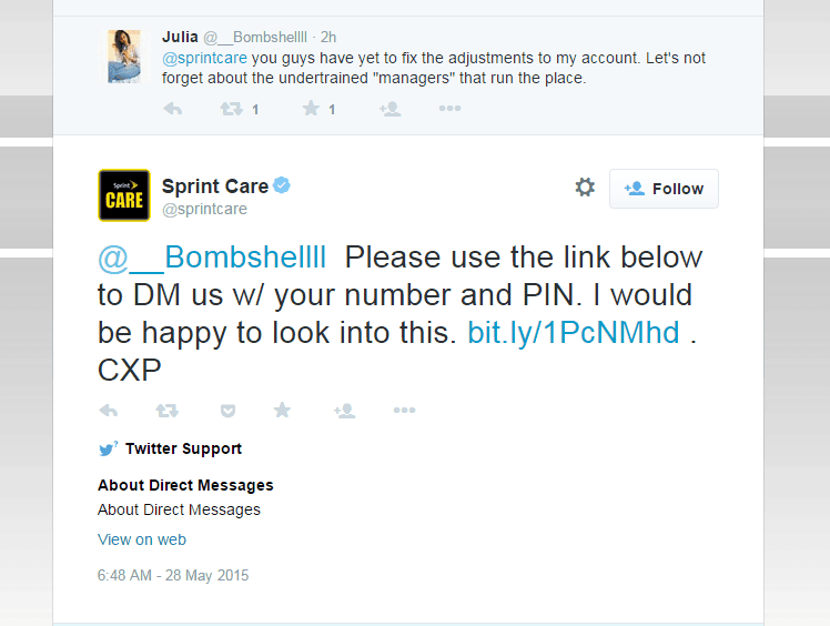 Using Twitter’s Direct Messaging For Customer Service. 3 response from business on twitter