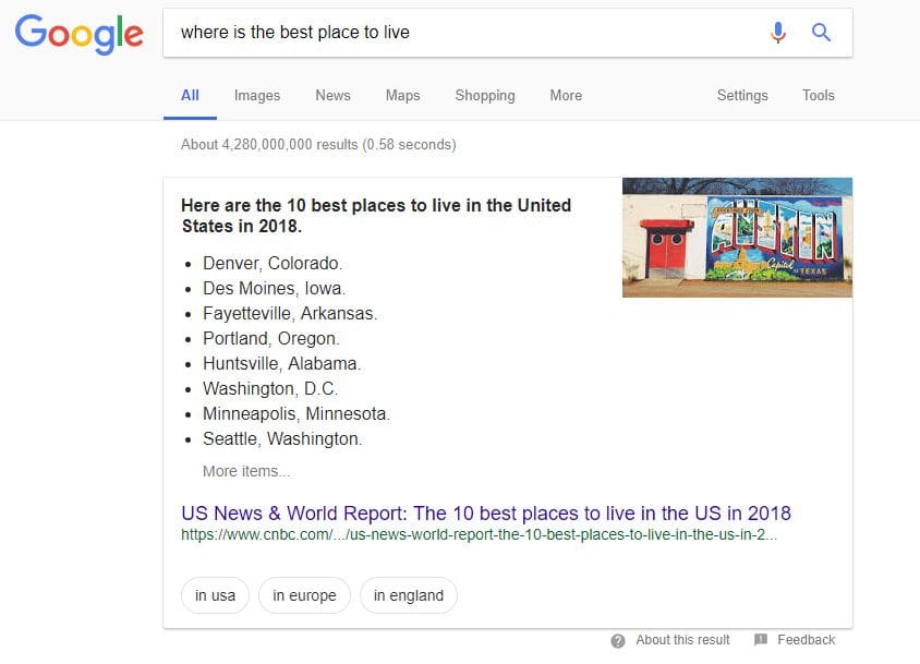 Featured Snippet google search results