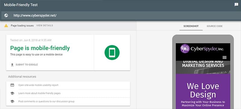 Mobile-Friendly Test cyberspyder.net google analytics